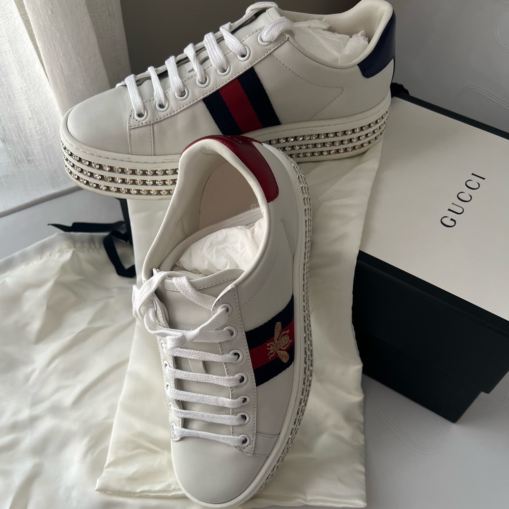 GUCCI WOMENS ACE “CRYSTAL” SNEAKERS